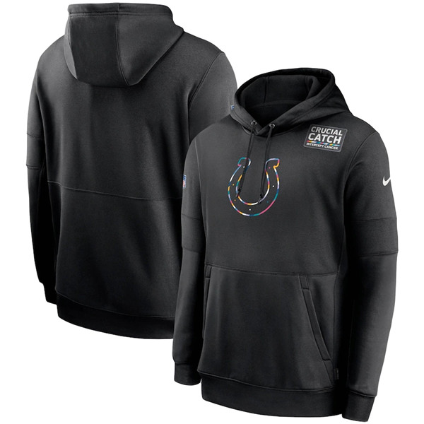 Men's Indianapolis Colts 2020 Black Crucial Catch Sideline Performance Pullover NFL Hoodie